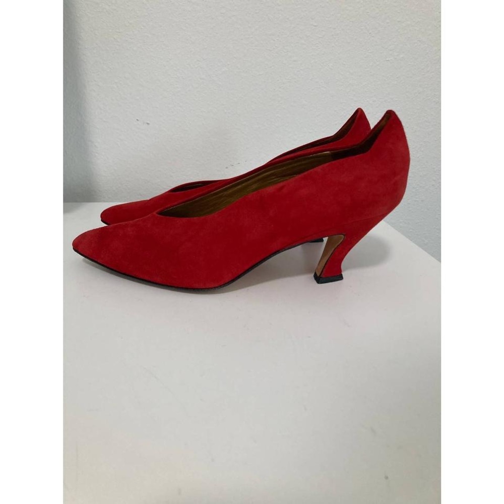 Via Spiga Red Vintage 8 Suede Pointed Kitten Heels Made In Italy Pumps